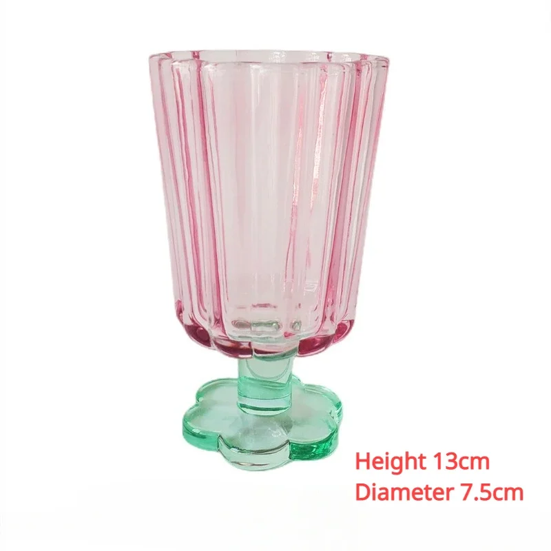 250ml French Style Glass Cup  Flower Shaped Wine Glass Cute Boba Tea Drinking Glass Home Bar Drinkware Summer Holiday Gifts
