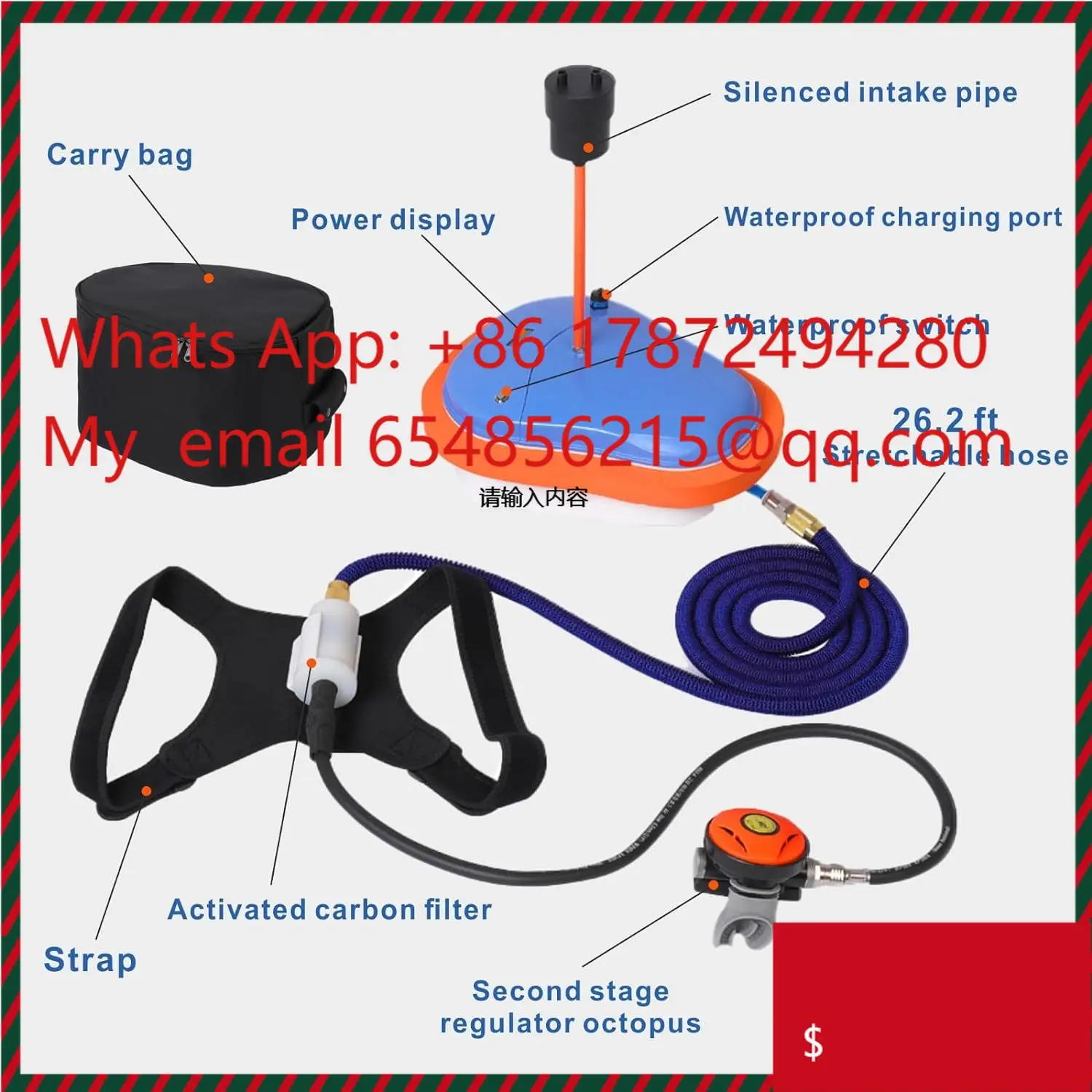 Wholesale Hot Sale Customizable Portable 180w 7m Underwater Respirator Fishing Scuba Snorkeling Diving Ventilator Equipment