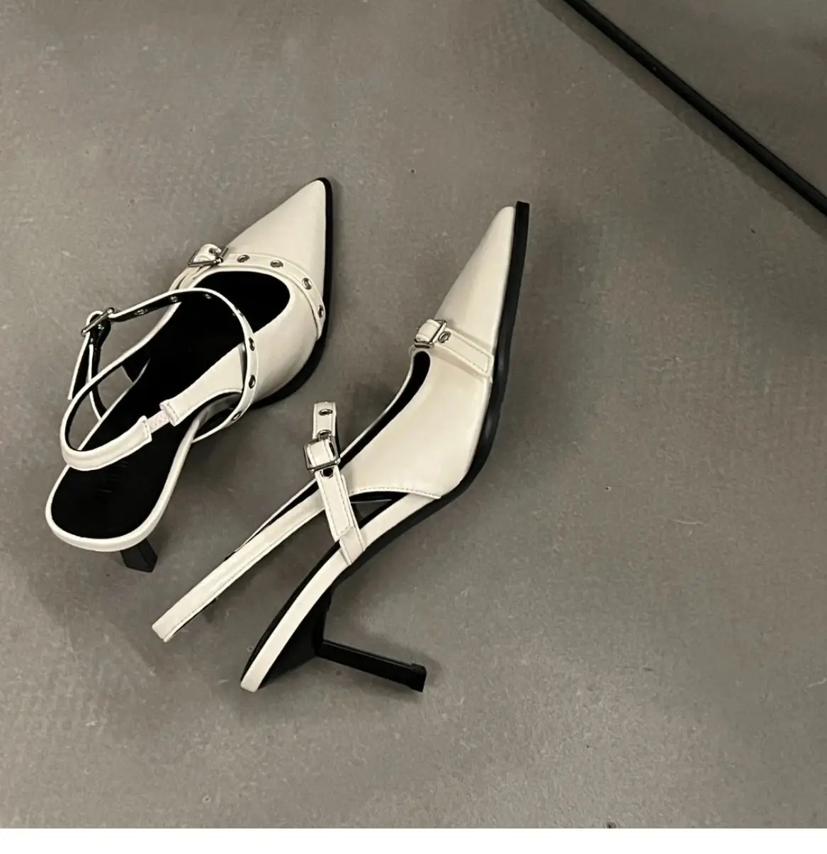 2023 New Spring Fashion Thick Heel Cross Strap Pointed Iow Heel SHallow Mouth One Word Buckle - French Women\'s hoes