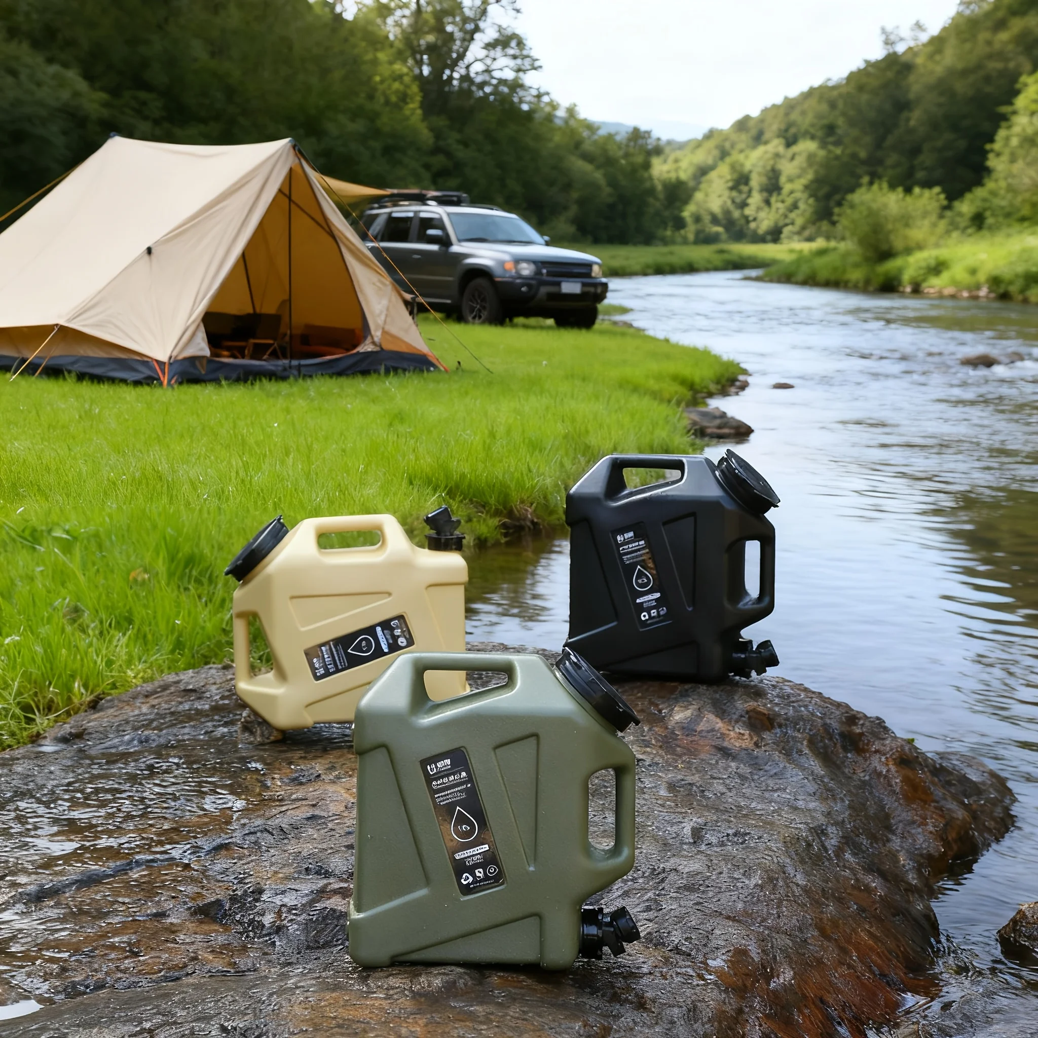 

Sturdy Portable Water Container With Faucet Military Green Proof Outdoor Camping Hiking Emergency Survival Water Storage Gear