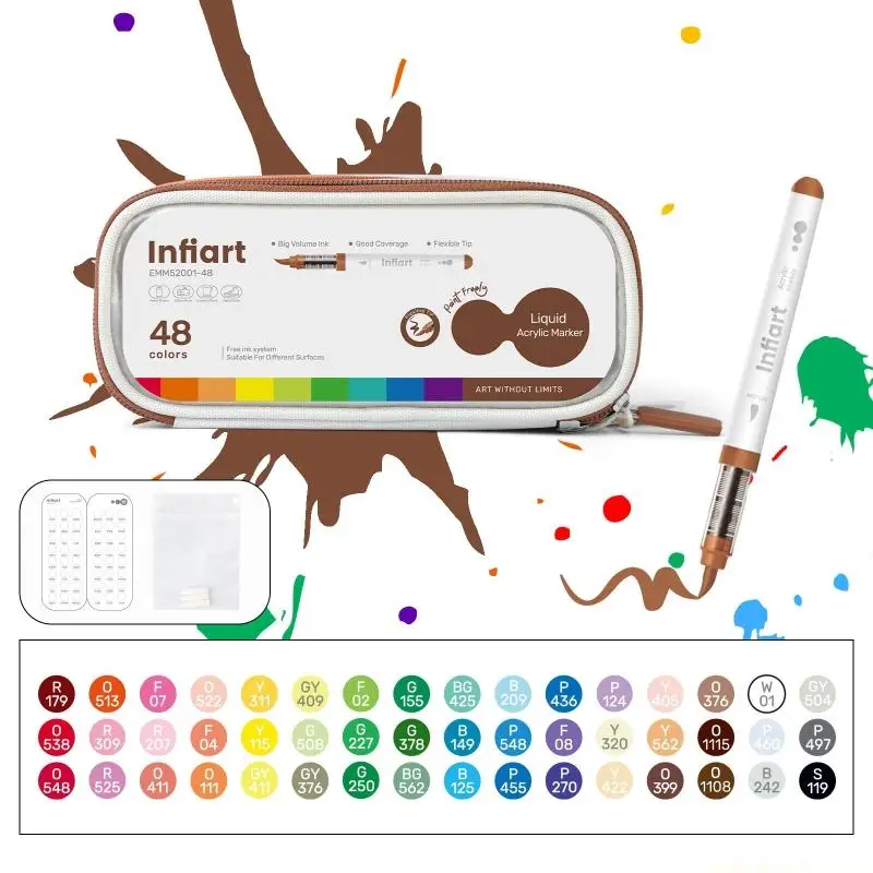 Brush Tip Liquid Acrylic Marker Set With Carrying Case for Drawing Card Making