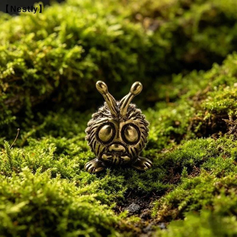 Alloy Cute Cartoon Caterpillar Figurine Retro Antique Finish Fine Detailing For Home Decor Ornament Gift〔Nest〕