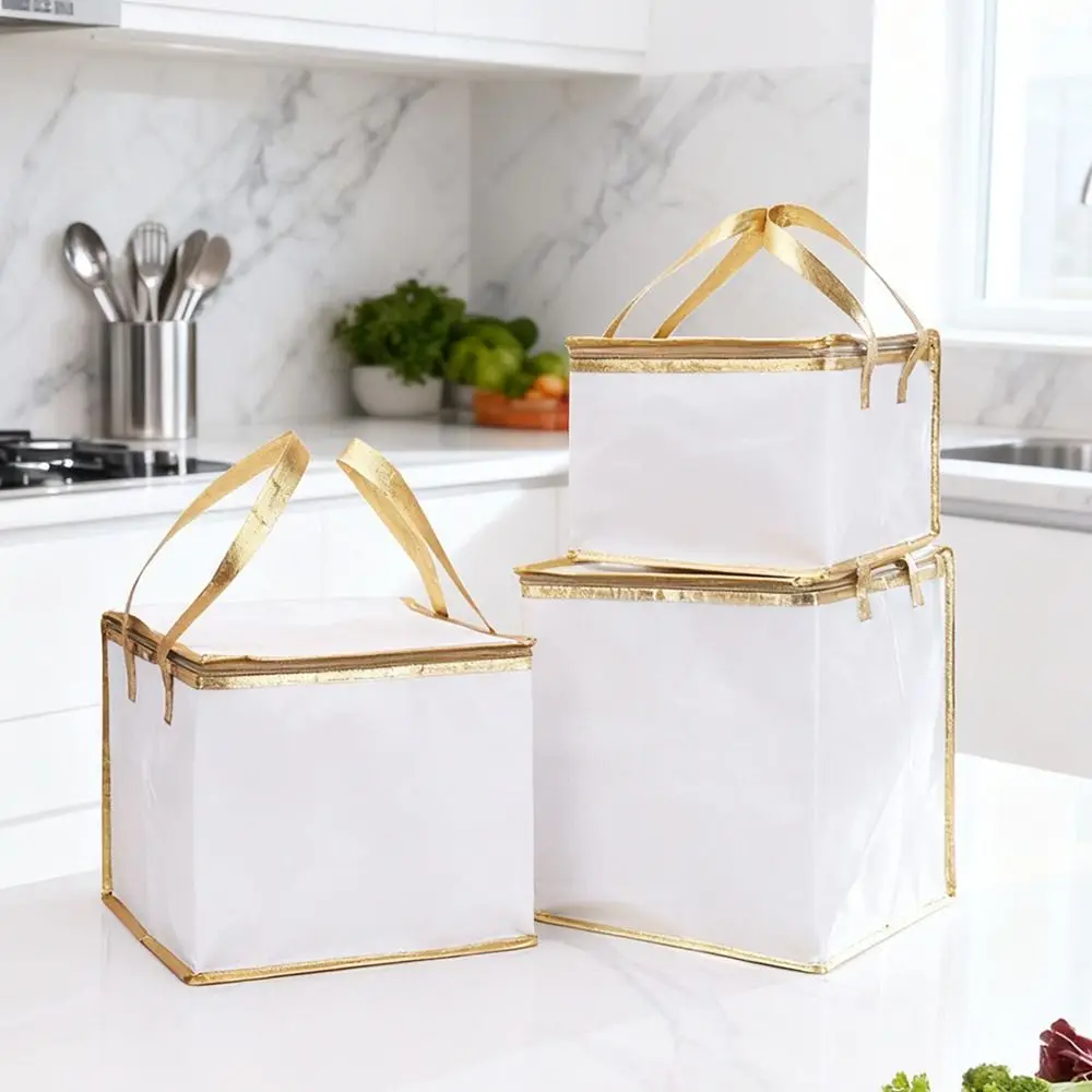 Reusable Aluminum Foil Tote Bag Zipper White Thermal Pizza Insulated Bag Refrigerated Bag Picnic Cake Fruit Drink Refrigeration