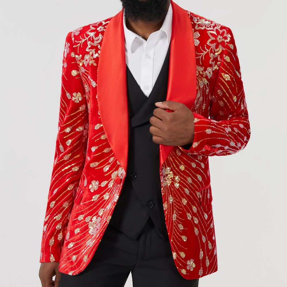 Nuovo vestito da uomo giacca festa di nozze vestito sottile cappotto decorazione di paillettes blazer di lusso rosso Terno Masculino uomo cappotto