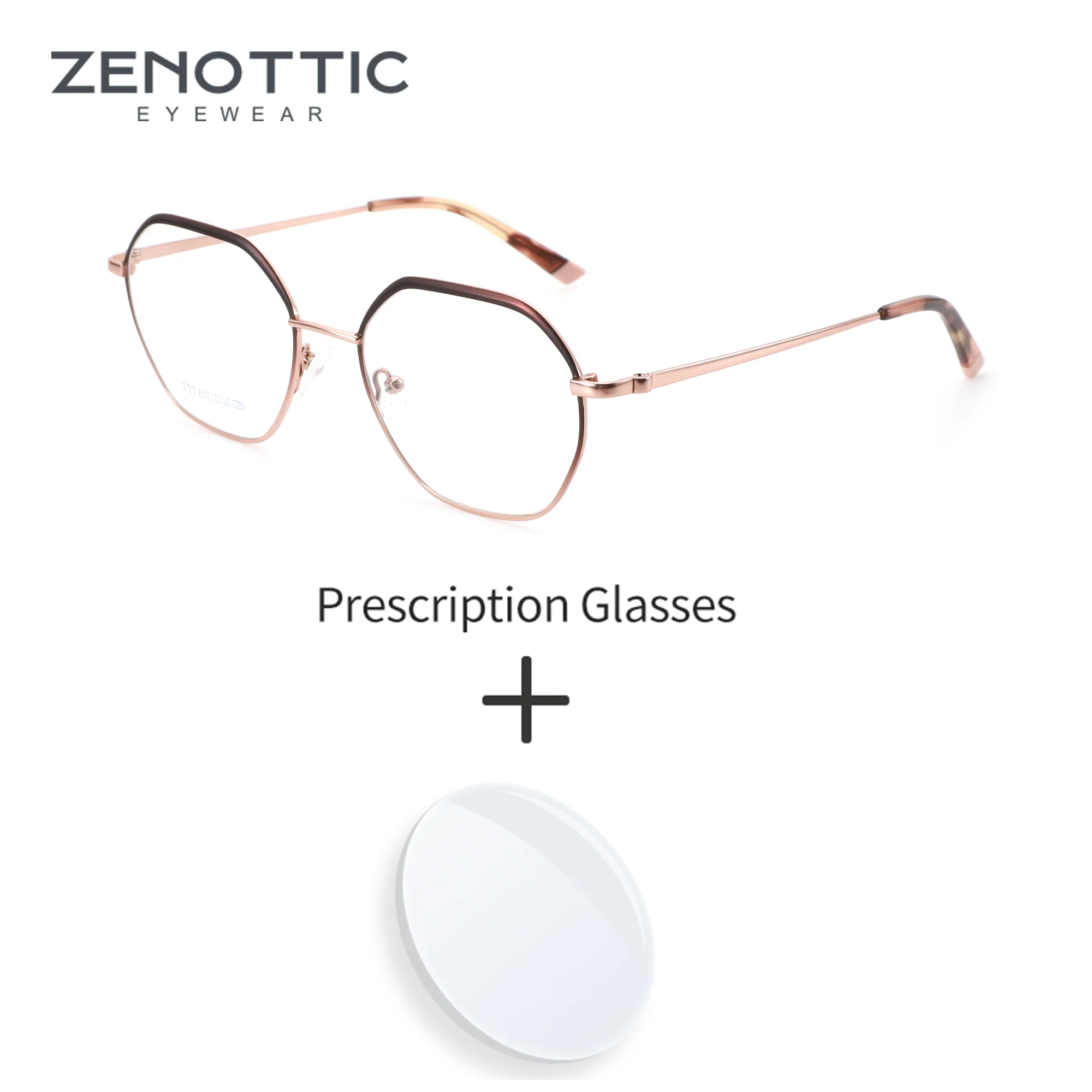 

ZENOTTIC L Size Women Pure Titanium Prescription Glasses Polygon Anti Blue Light Progressive/Photochromic Optical Eyewear