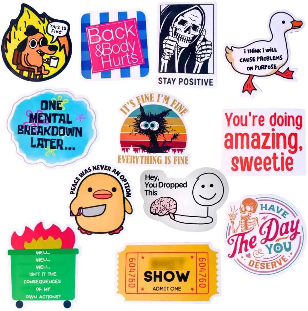 

12-Piece Fridge Magnets - Funny Memes, Cute Animals, and Words for Home/Office Decoration