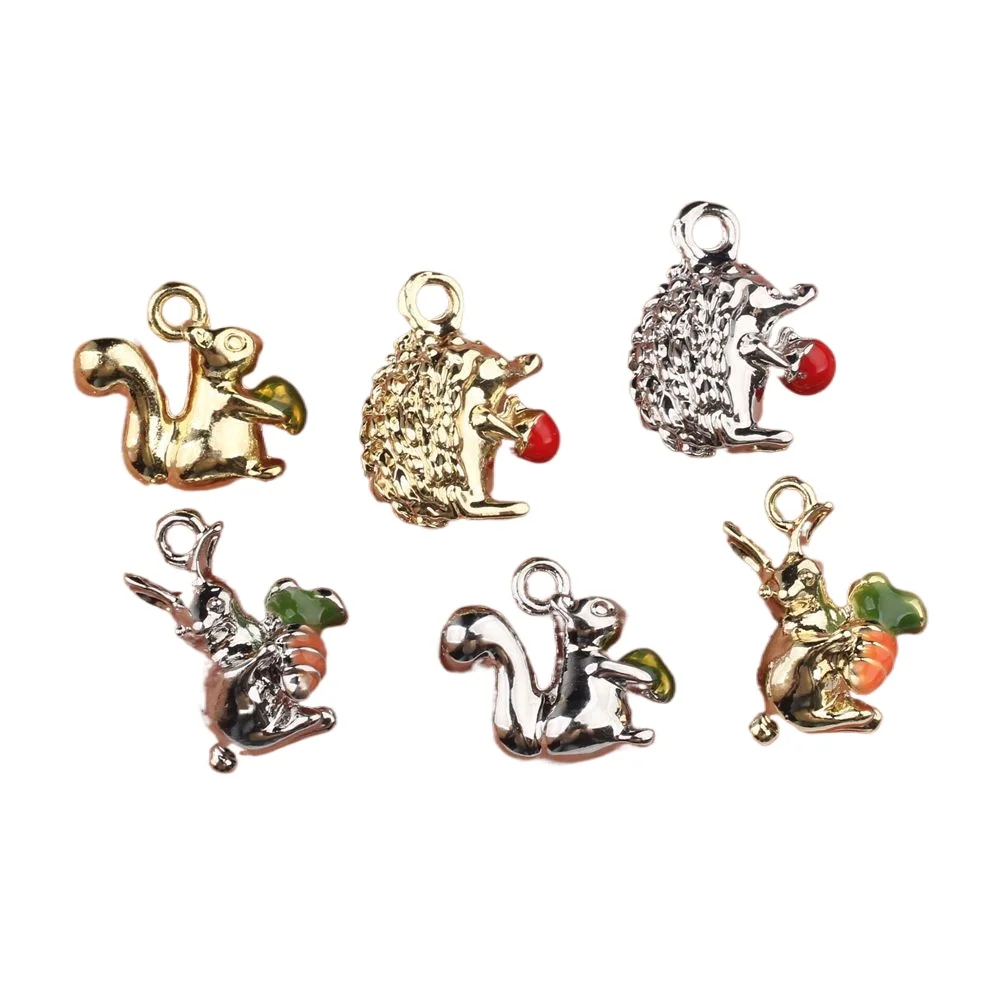 10pcs/lot Zinc Alloy Enamel Rabbit, Hedgehog and Squirrel Pendant Charms DIY Necklace Bracelet Earrings Accessories