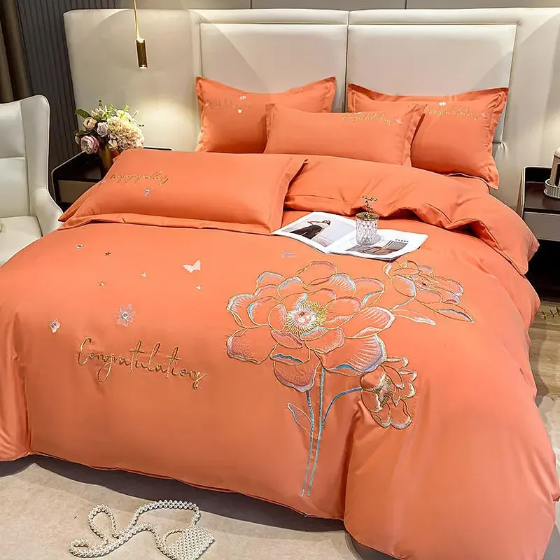 New Class a High Precision Cotton Brushed Embroidery Four-Piece Set Pure Cotton Bed Sheet Duvet Cover