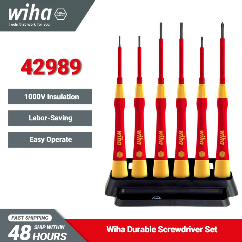 Wiha 42989 6-Piece Screwdriver Set +1 Holder - 1000V Insulated, PicoFinish Wear-Resistant, Slotted/Phillips | Electrician Use