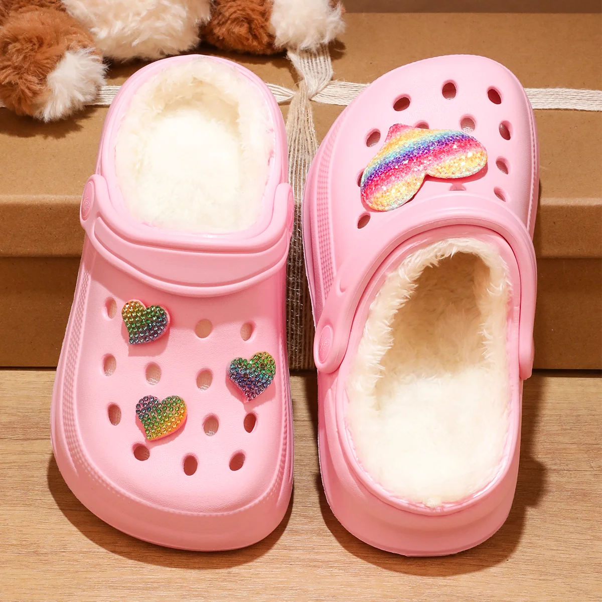 Kinder-Clogs und -Mules mit Fellfutter, leichte Garten-Schuhe mit Baumwollfutter, warme Hausschuhe für Jungen, Mädchen und Kleinkinder, 168. – Detail 10