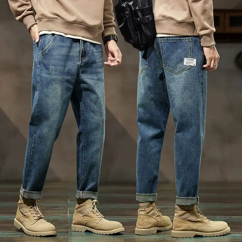 アメリカンヴィンテージブルーメンズカーゴジーンズ春夏ストリートファッション服薄いカジュアルビッグサイズだぶだぶのデニムパンツ JJ701