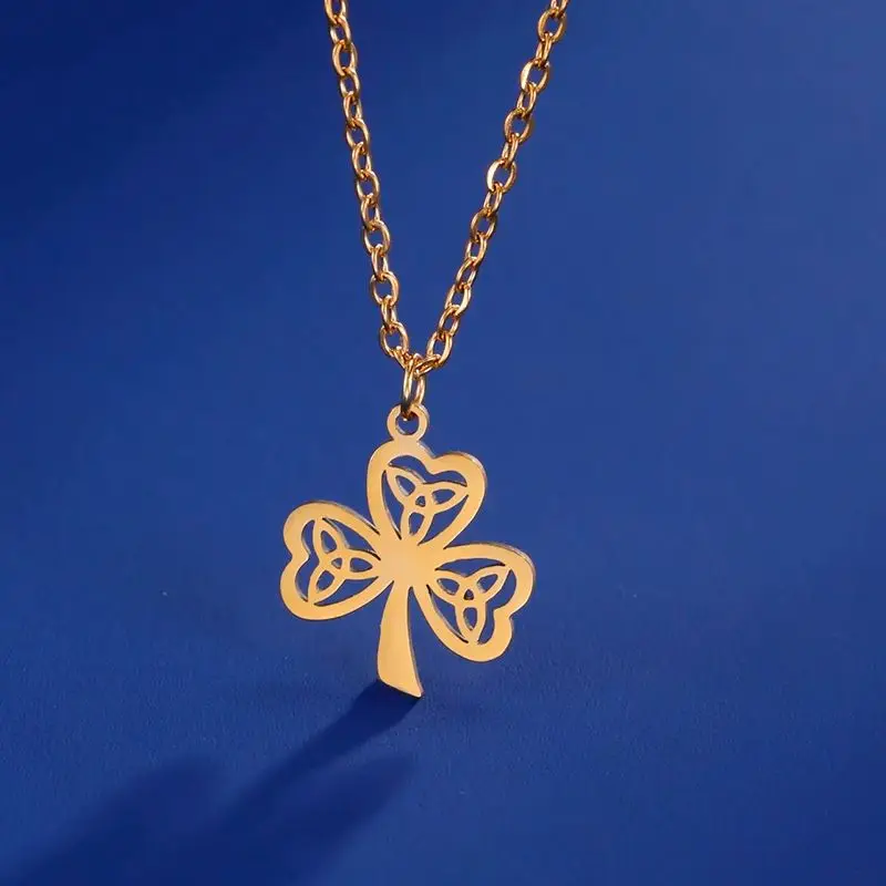 Dawapara-collar de trébol de la suerte, corazón de tres hojas, nudo de Trinidad, símbolo irlandés de San Patricio, amuleto religioso de acero inoxidable