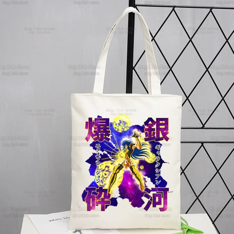 

Saint Seiya Knights Of The Zodiac Canvas Tote Bags For Men Handbags Kawaii Cute Bolsa Portable Shopping Shoulder Bag