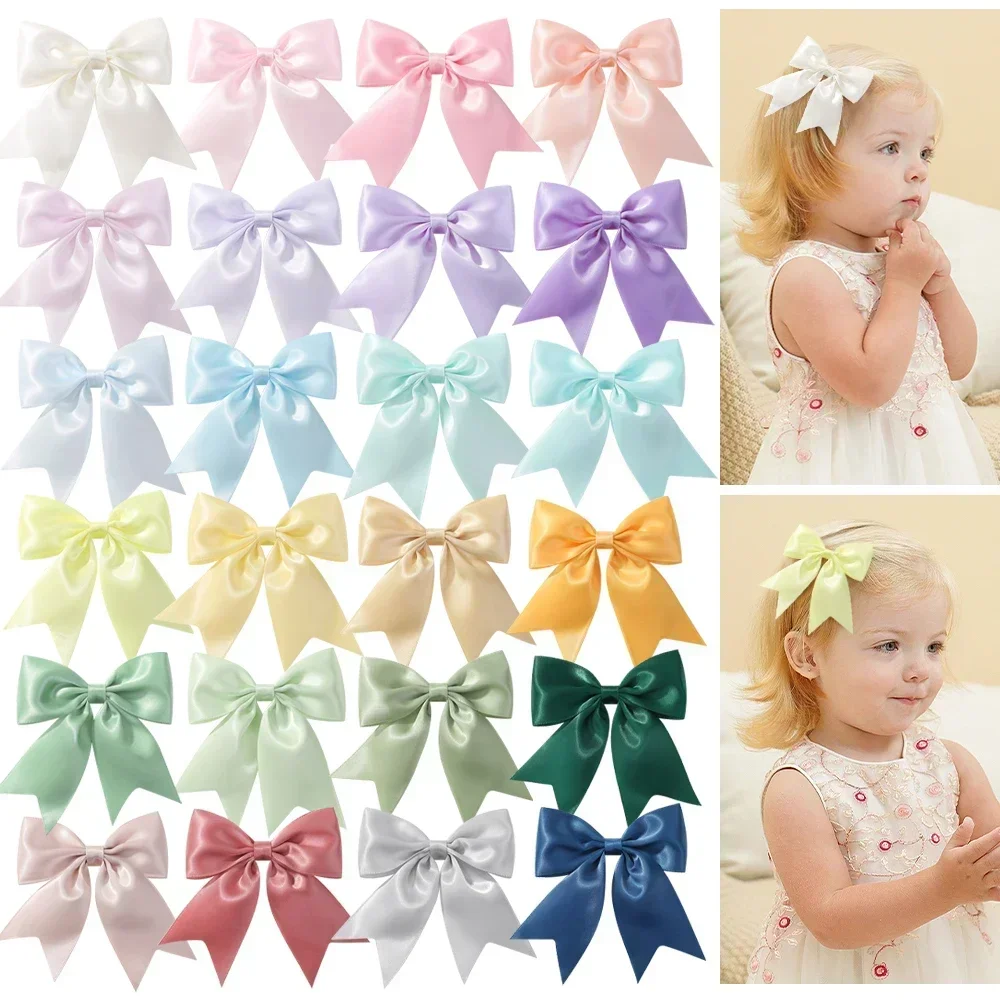 2Pcs Baby Bows Hair Clip for Kids Girls Solid Color Hairpins Barrettes Handmade Headwear Toddler Hair Accessories 4.52Inches