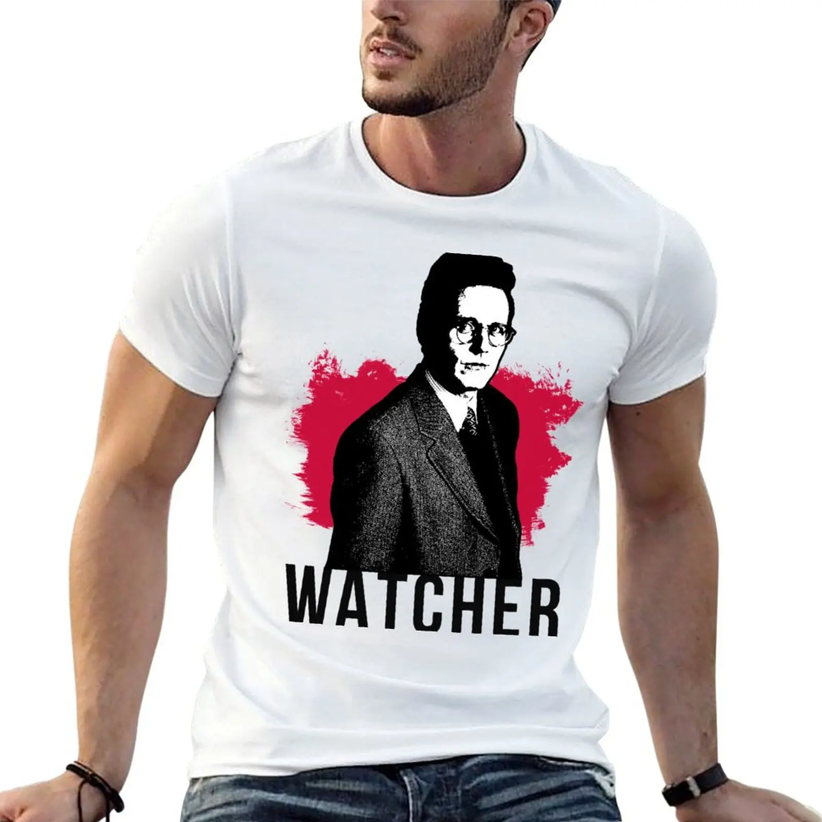 Giles the Watcher - Red with Black Text (BtVS) T-Shirt Street Style Casual Tee Shirt