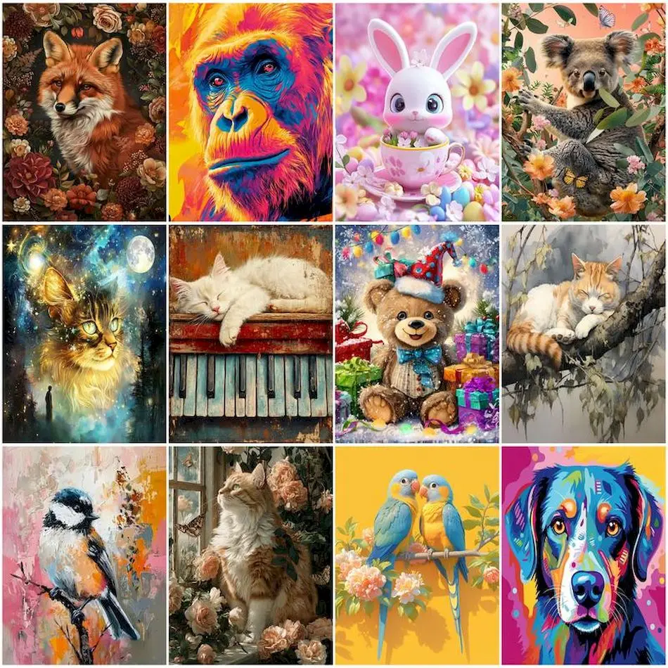 1pc Frameless Canvas Painting RUOPOTY Paint By Numbers Animals Drawing Paintings On Number Canvas Coloring By Numbers Handmade M