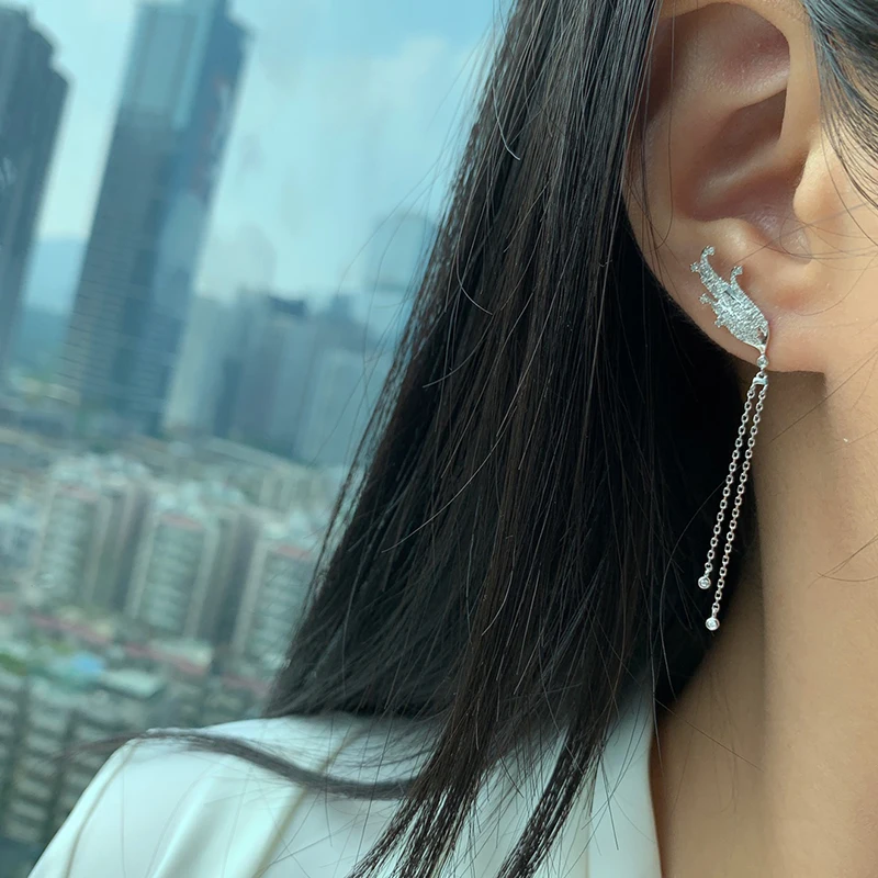 LUOWEND 100% 18K White Gold Earrings Elegant Angel Wings Shape Real Natural Diamond Drop Earrings for Women High Party Jewelry