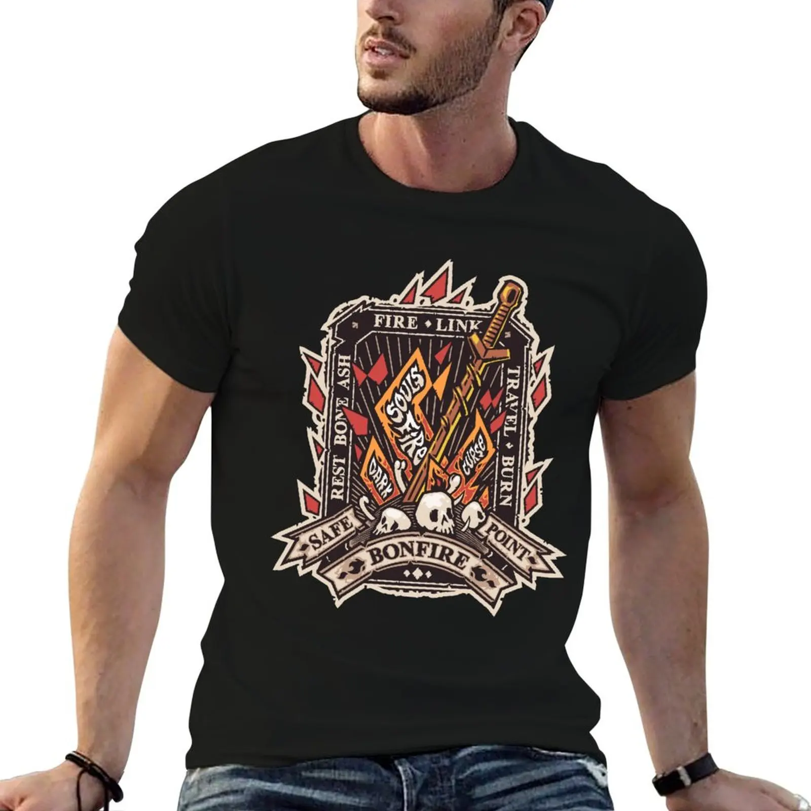 Dark Bonfire Emblem with Curse Souls Color T-Shirt men t shirt cotton 100% t shirt men 100% cotton luxury brand T-Shirt