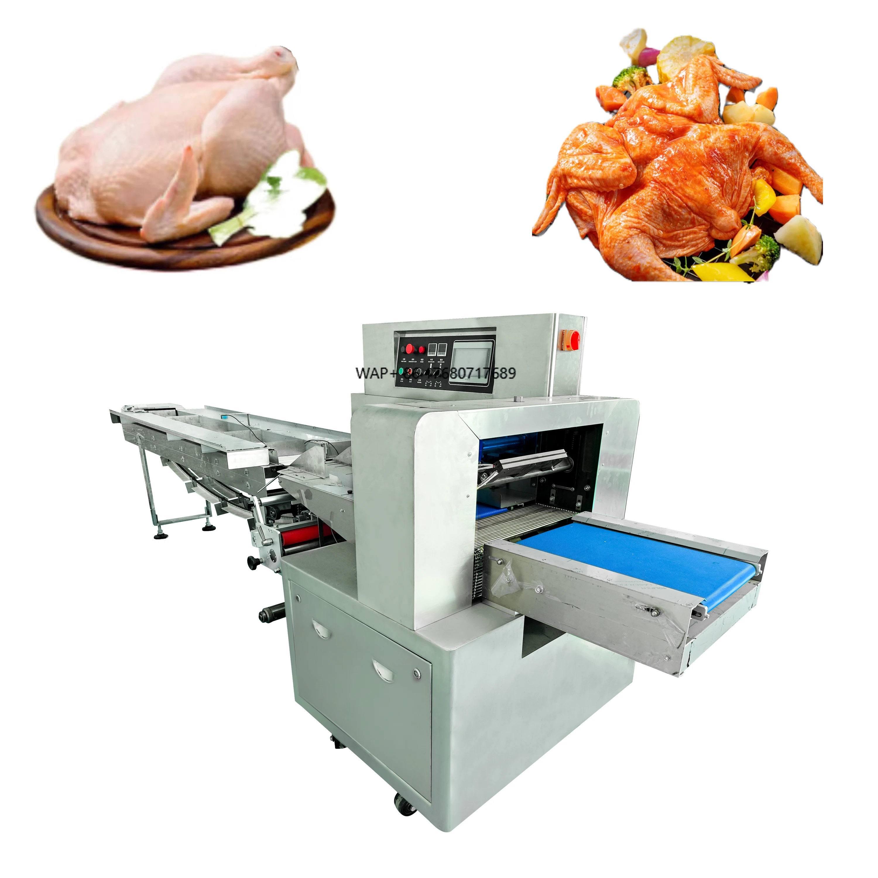 Horizontale Verpackungsmaschine für ganzes Hähnchen und frisches Fleisch für gefrorene Squab-Lebensmittel, Plastiktüten-Füllanwendung