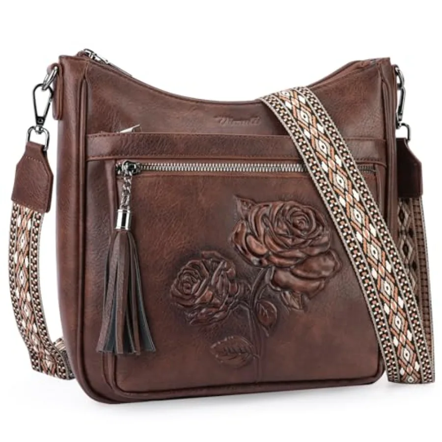 

Crossbody Bags for Women Trendy Vegan Leather Hobo Purses Embossed Shoulder Handbag Lightweight Travel Purse