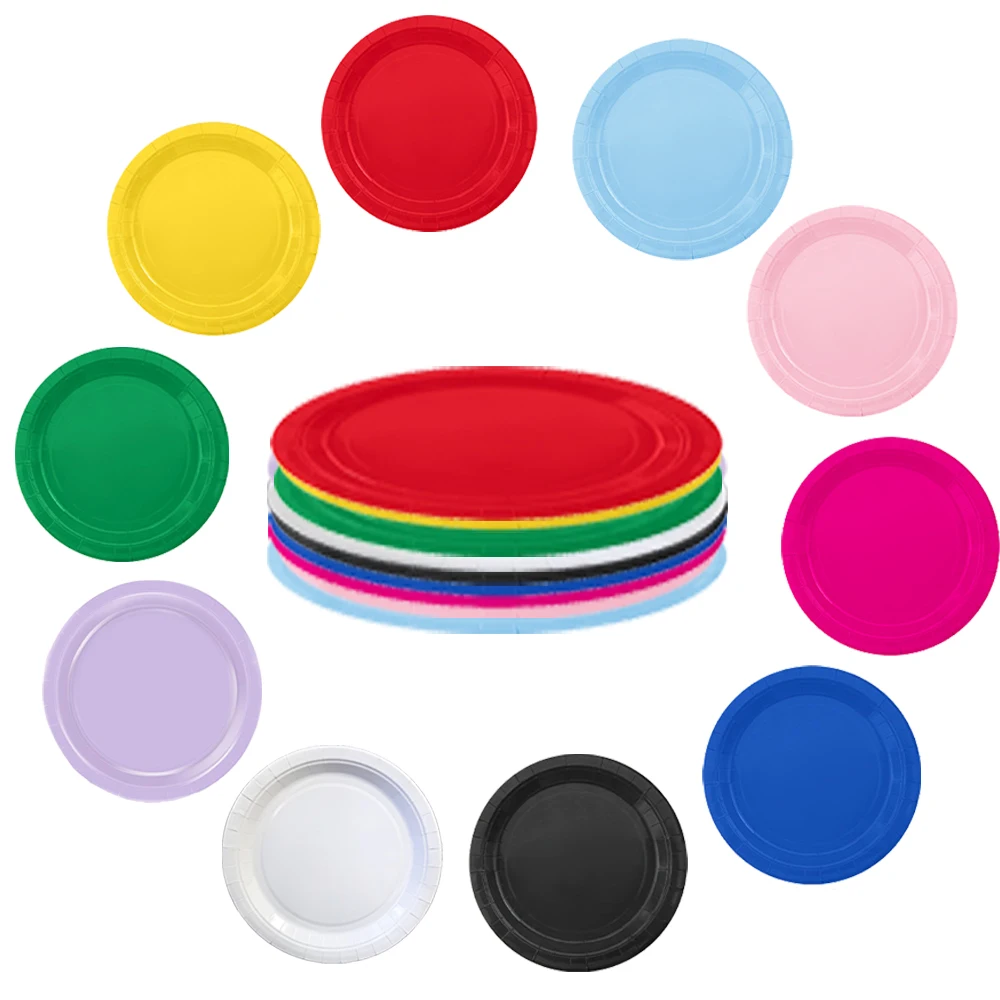 10/50 Stück 7'' und 9'' Geburtstags-Einweg-Pappteller einfarbig Partyzubehör Geburtstag Babyparty Dekor Dessert/Salatteller – Detail 1