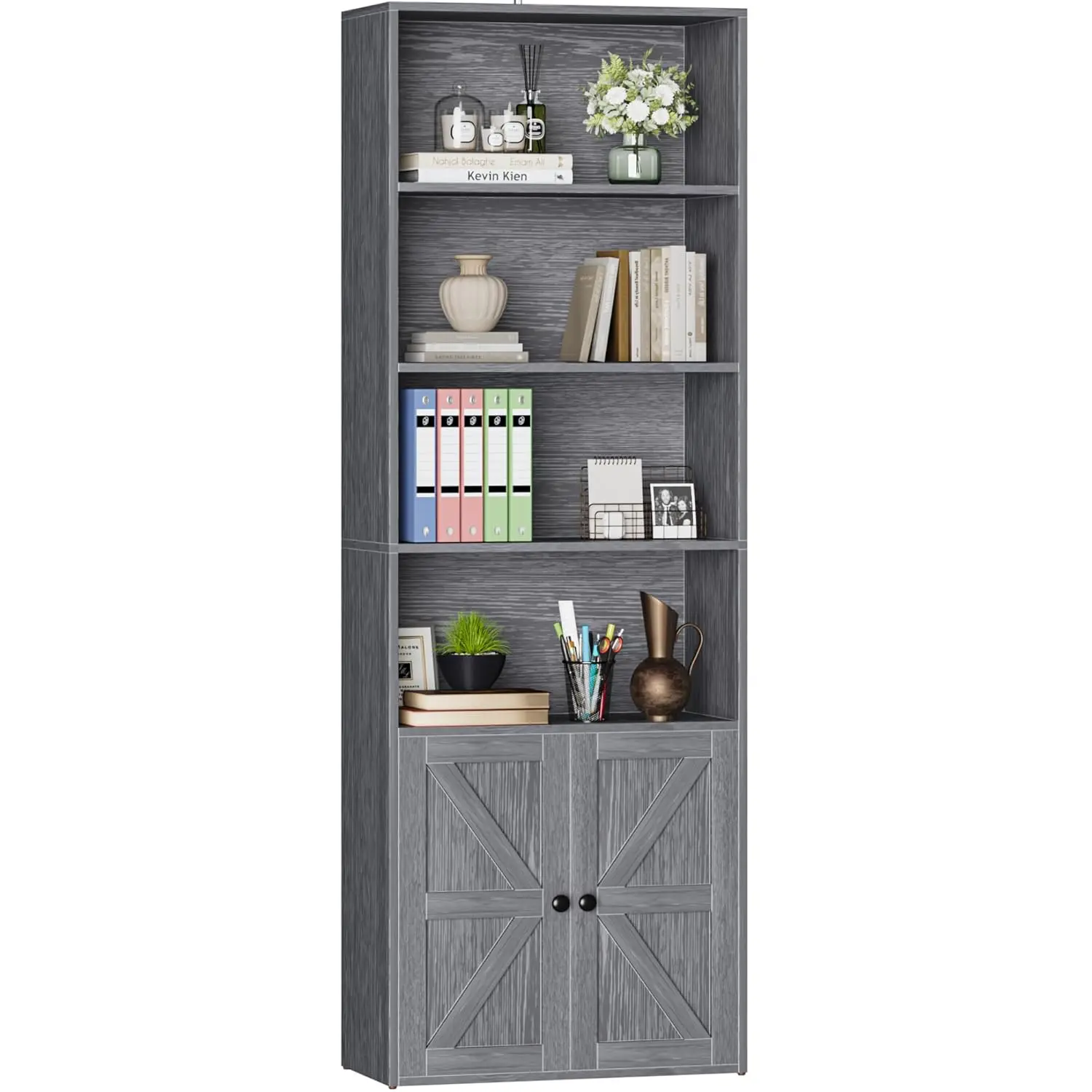 

Industrial Bookshelf Cabinet with Doors Tall Storage Shelf for Home Office Bedroom, Customized