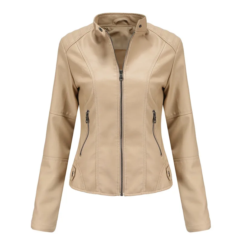 UHYTGF-chaqueta de cuero PU con cremallera para mujer, abrigo fino de alta gama, color negro, para primavera y otoño, 2654