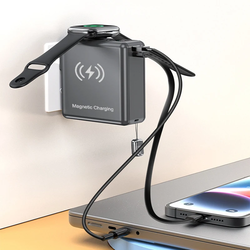 

15000mAh Power Bank with Cable AC Plug Wall Charger Magnetic Wireless 22.5W Fast Charger For iPhone 17 iWatch Macbook Powerbank