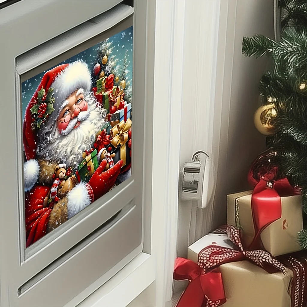 1PC Realistic Santa Holding Gifts Self Adhesive Sticker Waterproof Removable DIY Decal Indoor Outdoor Glass Wall Oven Xmas Decor