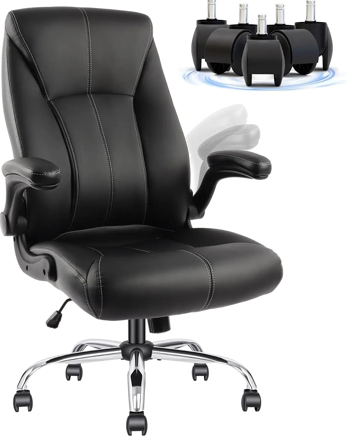 Big and Tall Office Chair for Heavy People, High Back Wide Seat Executive PU Leather Office Chair with Flip-Up Armrests, Rocking