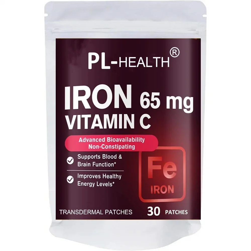 30 Patches Iron Transdermal Patches for Women and Men, with Vitamin C, Blood, Energy, Muscle & Immune System Support