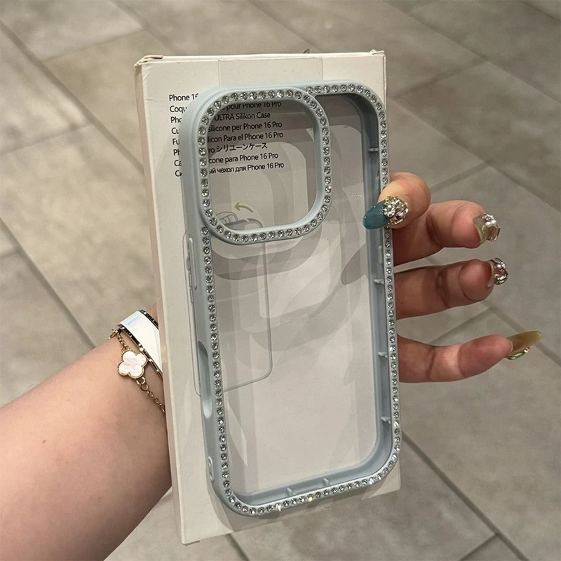 الفاخرة شفافة الماس مرصع بالجواهر جراب هاتف آيفون 11 12 13 14 15 16 17 برو ماكس زائد الهواء بريق الوفير الخلفي حالات 2026