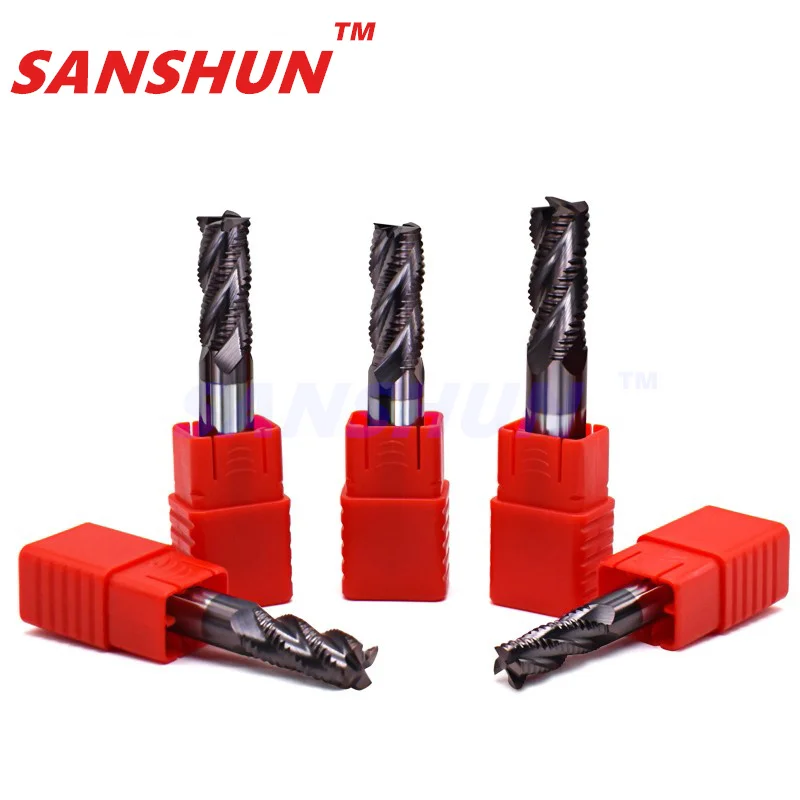 HRC55 4-blade Rough skin milling cutter Tungsten steel hard alloy rough woodworking extended corrugated end milling cutter tools