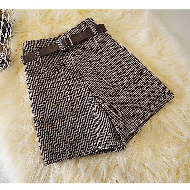 New Houndstooth Pattern Shorts for Women Autumn New High Waist Tweed Bottoms 2024 Fashion All-match A-line Wide Leg Shorts M49