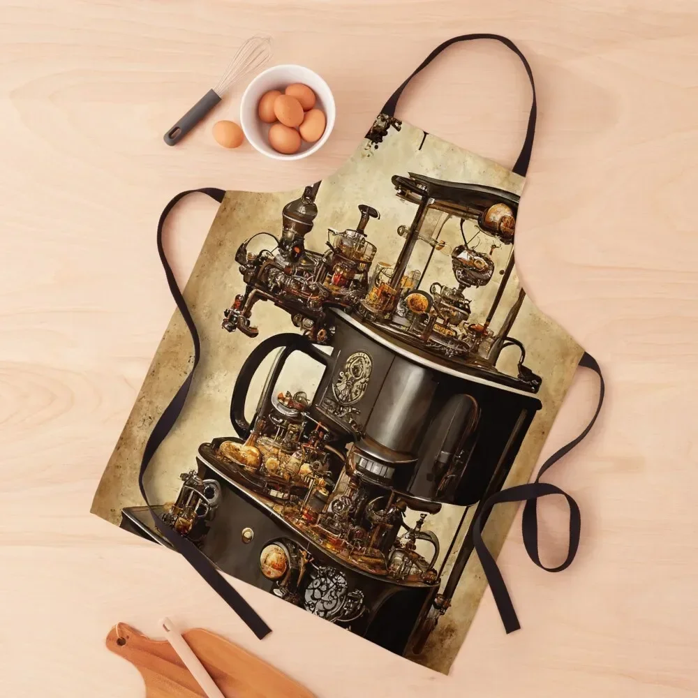 مريلة ماكينة القهوة Steampunk للرجال، ملحقات المطبخ والمطابخ