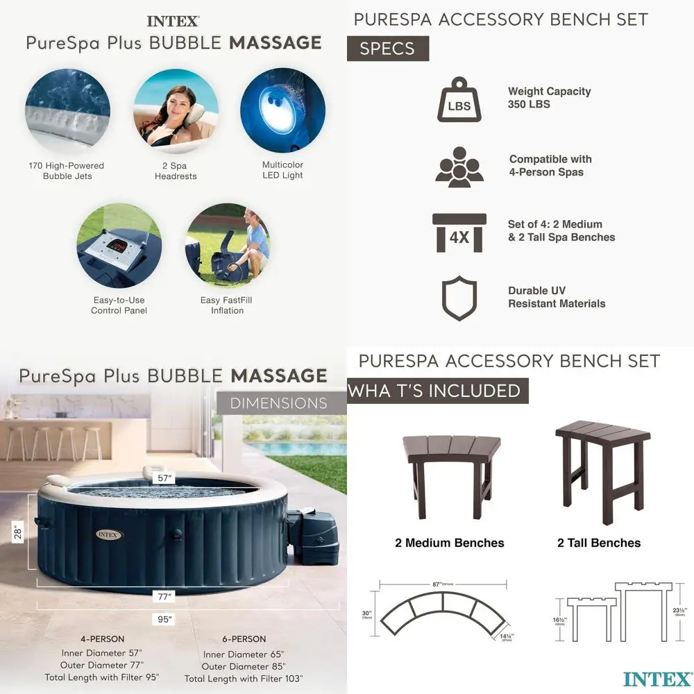 Bañera de hidromasaje portátil 77x28 eSpa Plus con chorro de burbujas y 2 bancos medianos eSpa