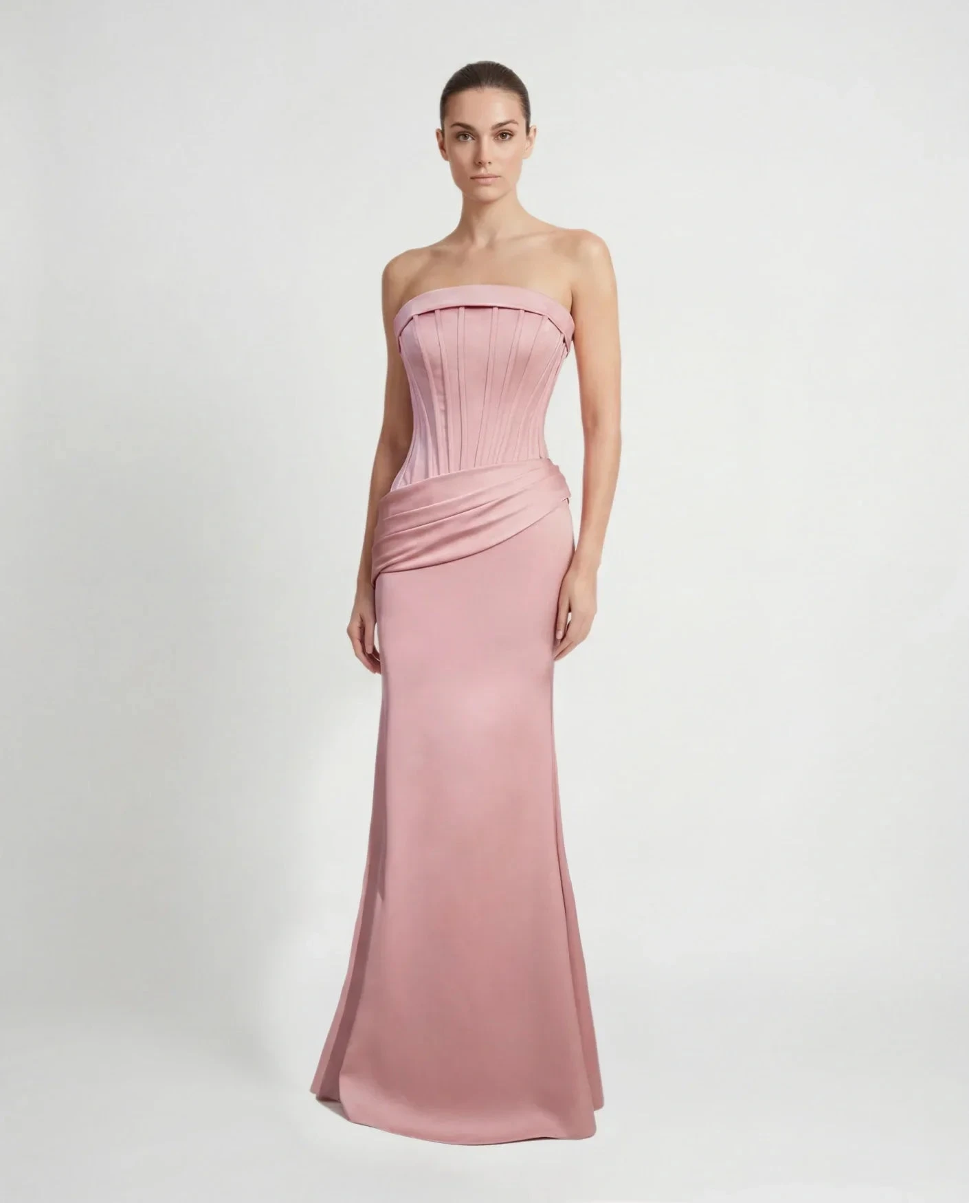 

Sexy Satin Evening Club Party Dresses Women Strapless Off Shoulder Fishbone Ruched Maxi Long Dress Elegant Robe Prom Dresses