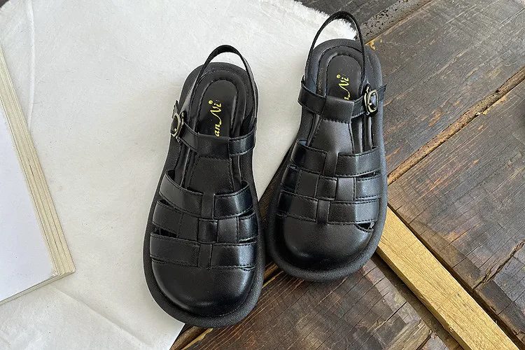 Careaymade-sandali romani minimalisti in vera pelle estate bocca poco profonda gabbia di maiale appartamenti scarpe da donna comode e traspiranti