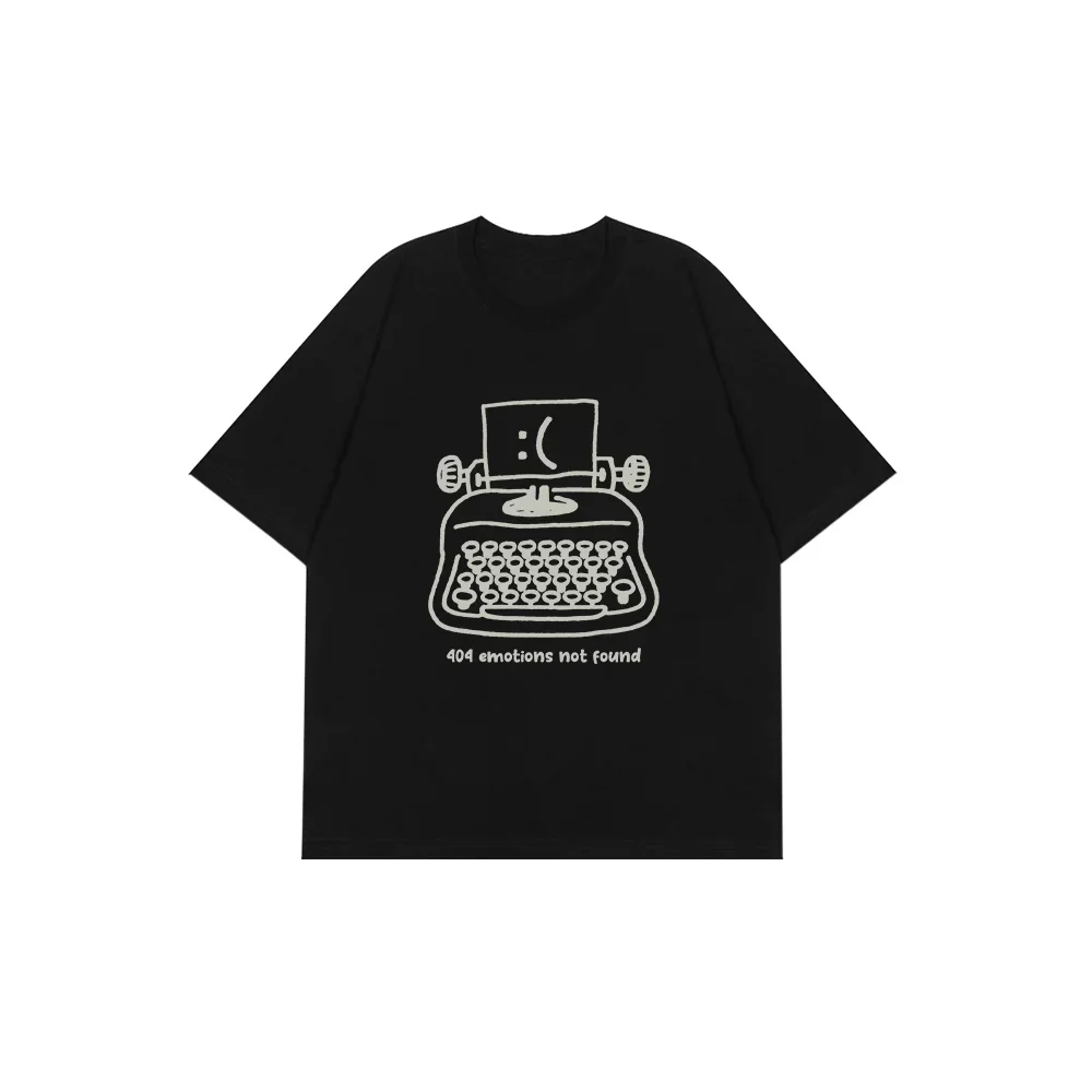 

Mood Typewriter Number Print T-Shirt Women Men Couple Y2K Summer Cotton Round Neck Styles Design Oversized Casual Loose Tops