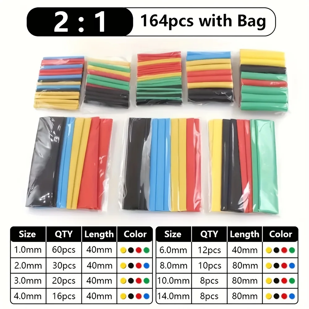

127-750pcs with box Multi size heat shrink tubing kit - universal 2:1 shrink high temperature resistant insulated tubing