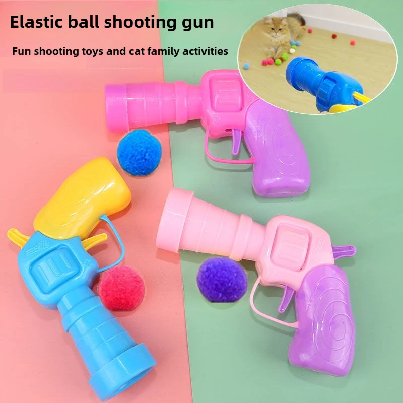 Toy Cats Stuffed Toy Gun Entertainment Interaction Cat Toys Quiet Fur Ball Launcher Pets Mini Games Funny Fun Gadgets Excited