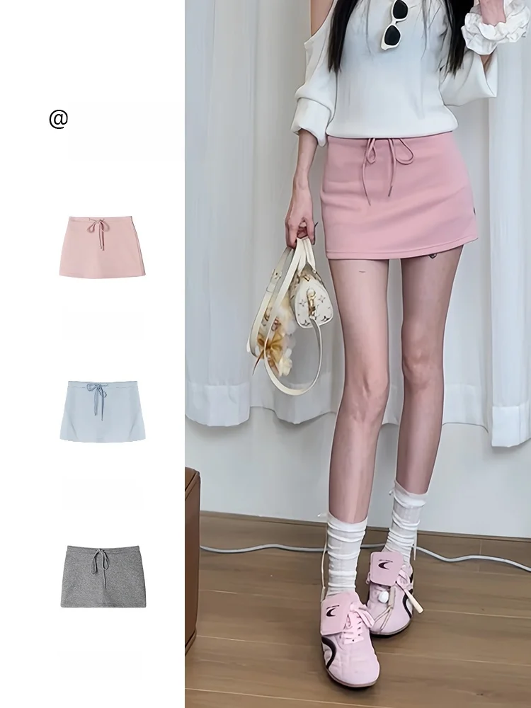 

Повседневная однотонная женская универсальная спортивная юбка-худи с эластичным поясом и завязками для отдыха, весна-лето 2026