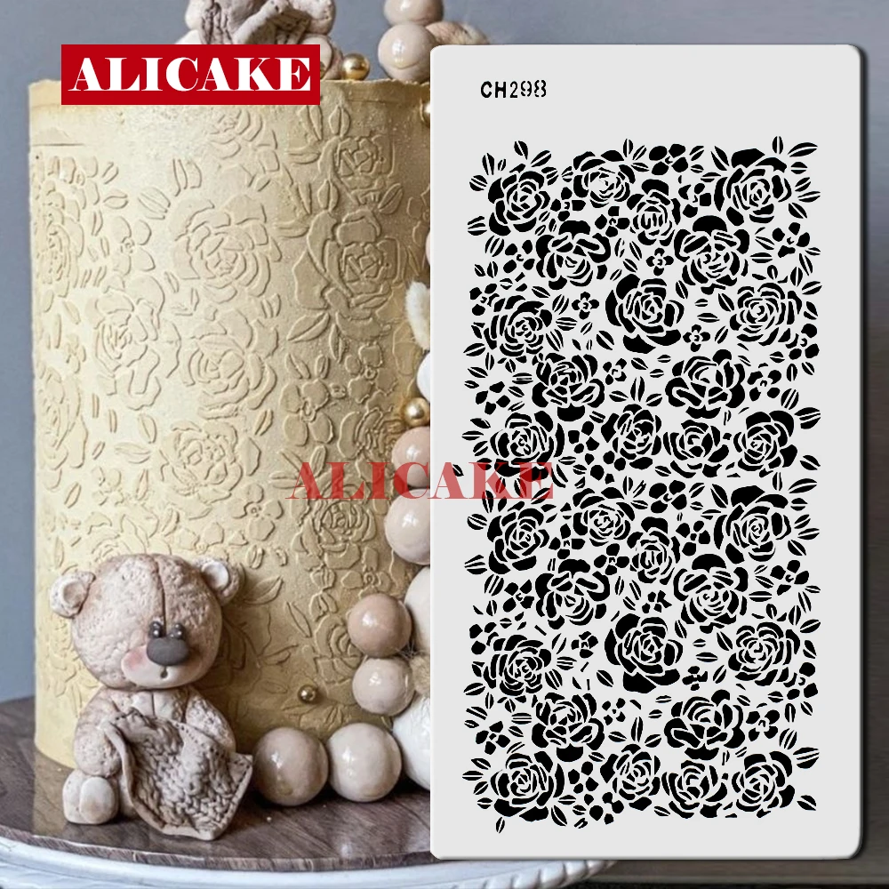 Cake Stencil Template Leaves Rose Red Flower Cake Decorating Tool Wedding Lace Fondant Plastic Drawing Biscuit Cookies Stencils