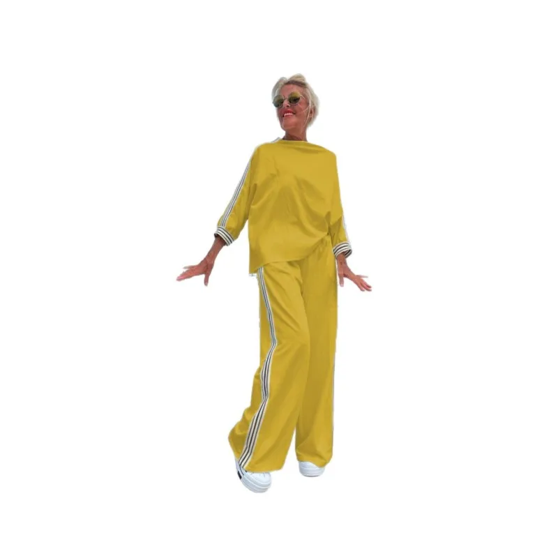 Traje deportivo de béisbol holgado informal para mujer, Tops y pantalones con estampado a rayas, conjuntos de dos piezas, trajes de pantalones registradores de otoño