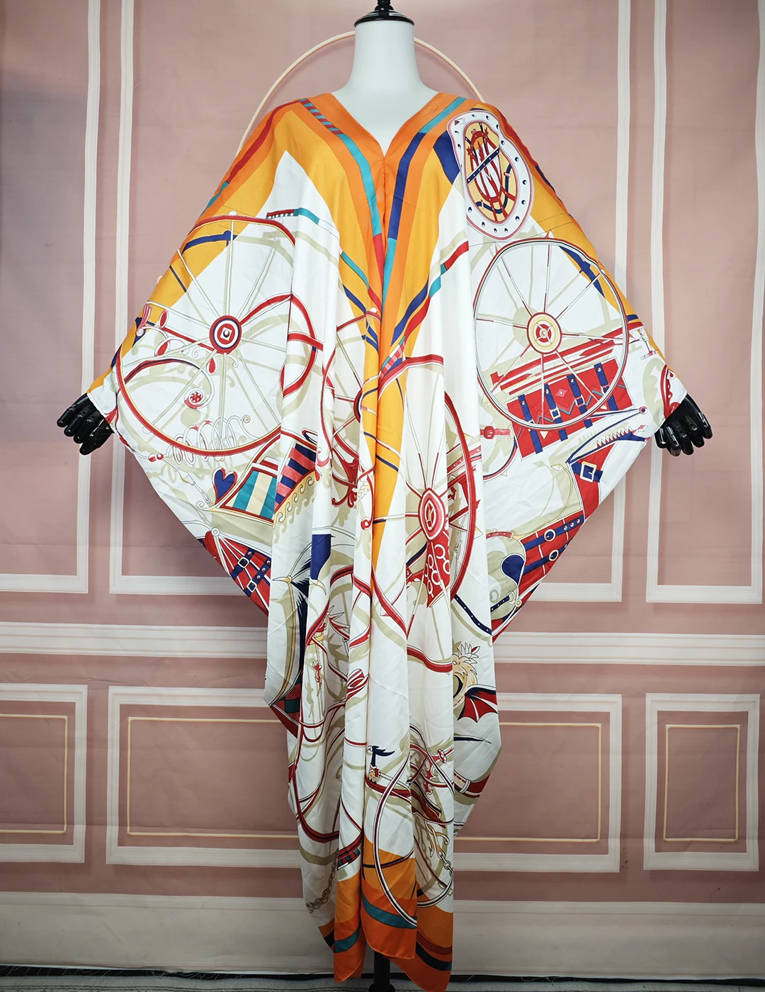 Vestido largo caftán de sarga de seda estampado a la moda de Kuwait, ropa informal bohemia de verano para playa, caftán suelto con cuello en V, Abaya musulmana elegante