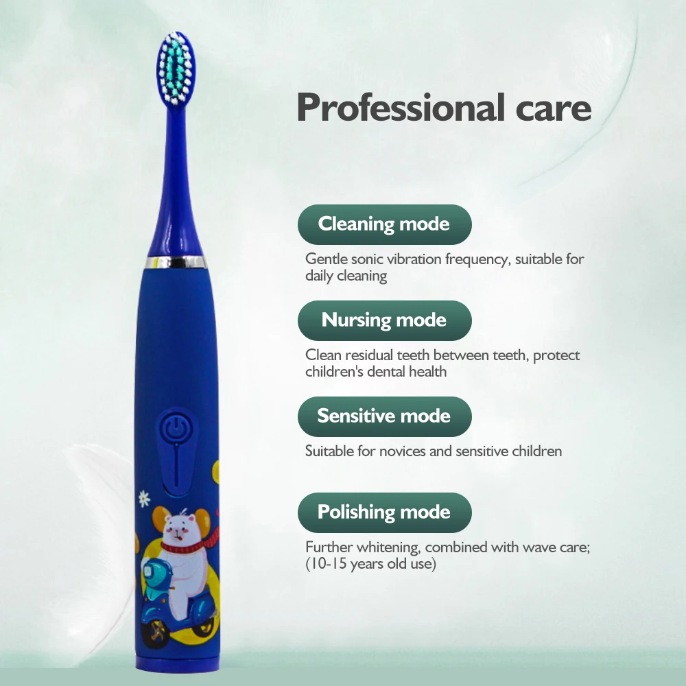 Sonic Children's Electric Toothbrush Colorful Cartoon With Replacement Heads Ultrasonic Rechargeable Soft Hair Cleaning Brush