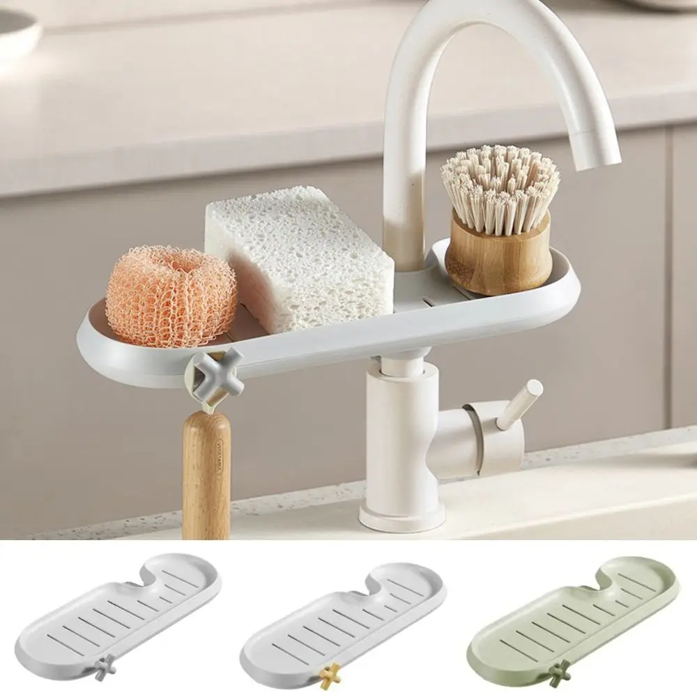 Plastic Faucet Drainer Rack Adjustable Rust-resistant Faucet Sponge Holder Efficient Drainage Hanging Sink Sponge Holder