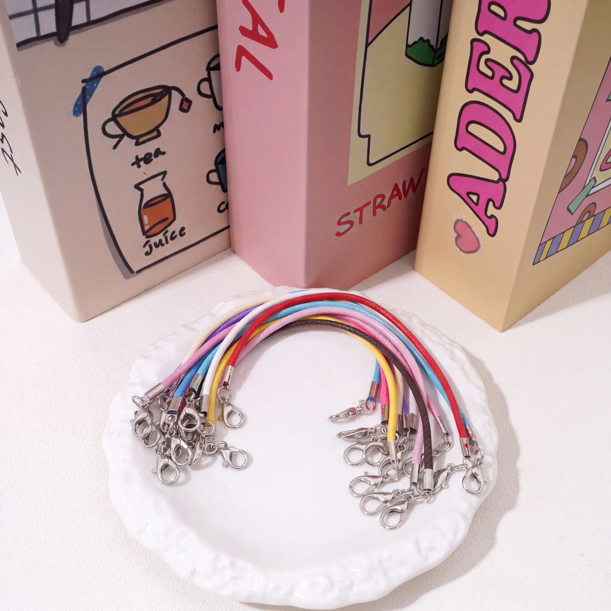 5-10pcs 2mm Waxed Cord With Double Headed Lobster Clasp For DIY Necklace Bracelet Pendant Charms Findings Clothing Findings