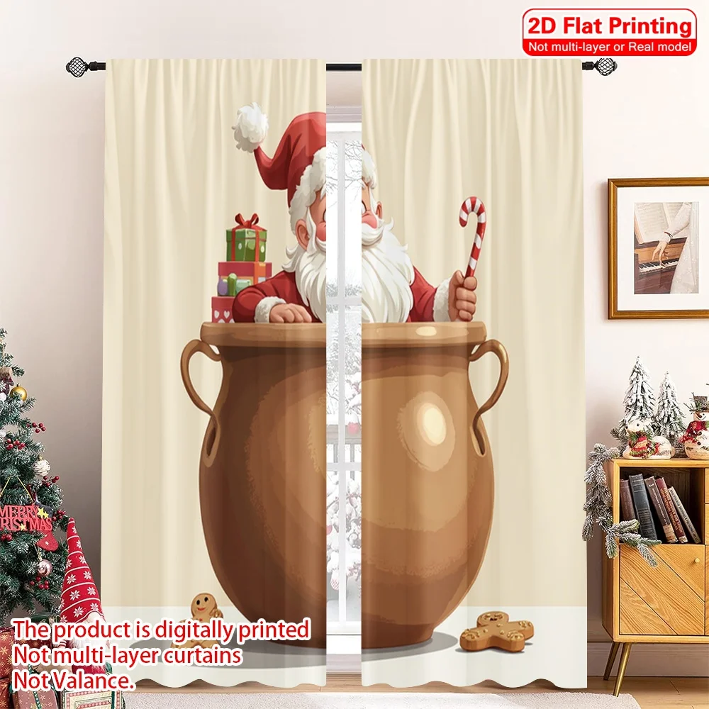 

2pcs 2D flat printing Merry Christmas Scene Curtains Cute Santa Bag Gifts Fabric Without Electricity 0 Use for Home Decor