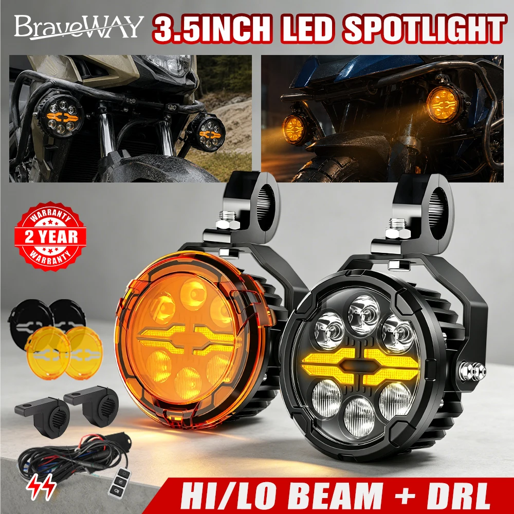 BraveWAY 3.5INCH Motorcycle Fog Light Spot Light White Amber DRL Flash Auxiliary Light For BMW R1200 GS Adventure offroad use